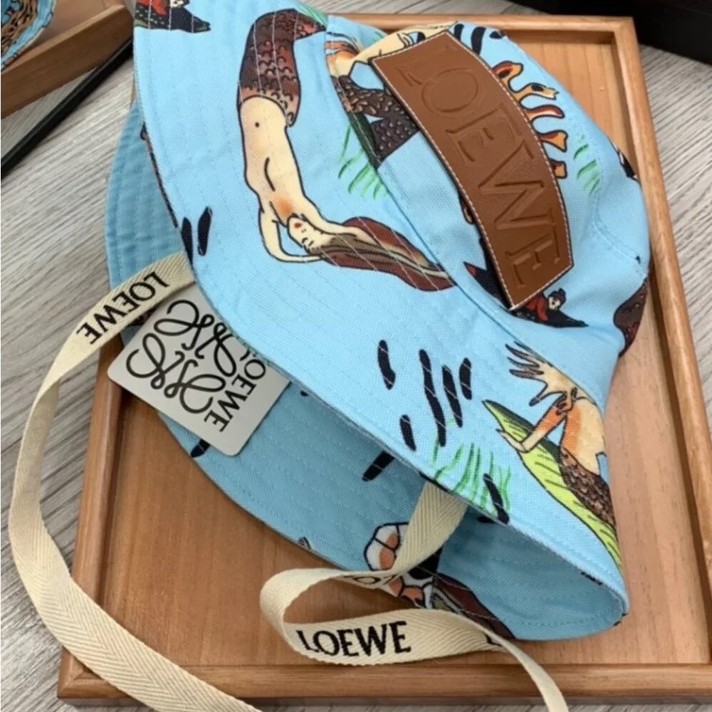 LOEWE Blue Bucket Hat with Mermaid Print - Picture 3 of 9